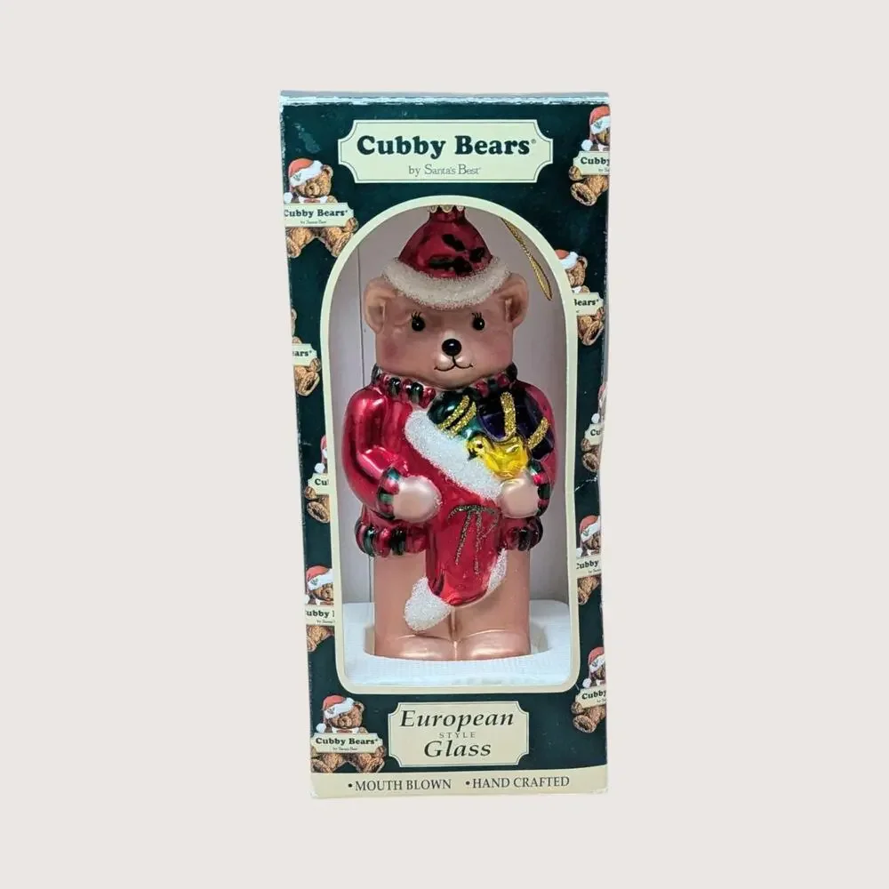 1990s Cubby Bear European Glass Large Christmas Ornament